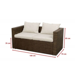 Dwuosobowa sofa ogrodowa technorattanowa 140x70x65